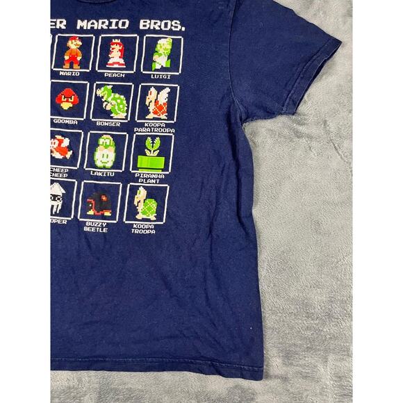 Super Mario Bros Mens XL Blue T-Shirt 16 Character Pixel Grid Nintendo Gaming * - Picture 6 of 9